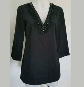 Michael Kors Black Tunic Top Beaded Neckline Sz XS